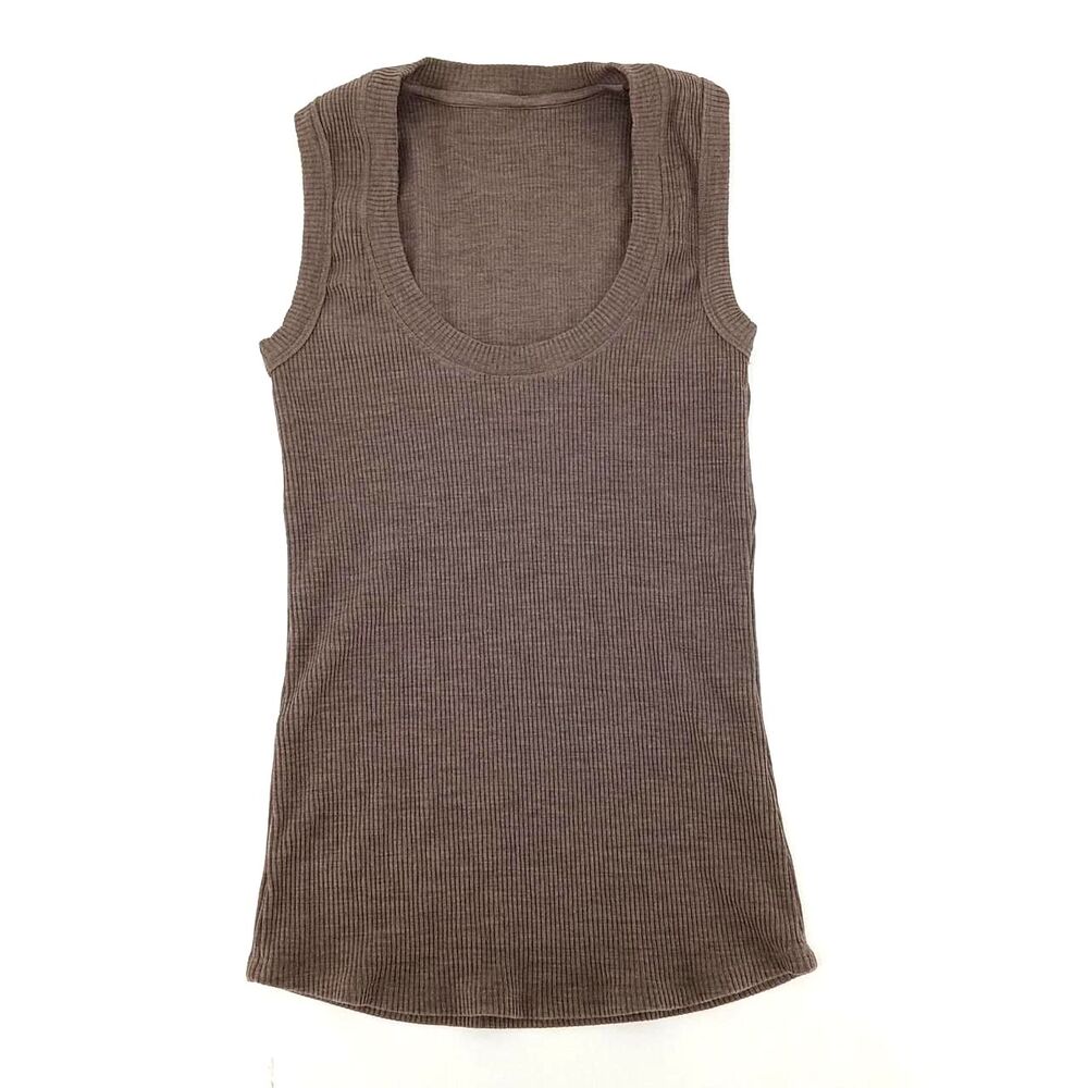 WoolX Peppercorn Merino Wool Ribbed Tank Top Scoop Neck Taupe Minimalist XS/S